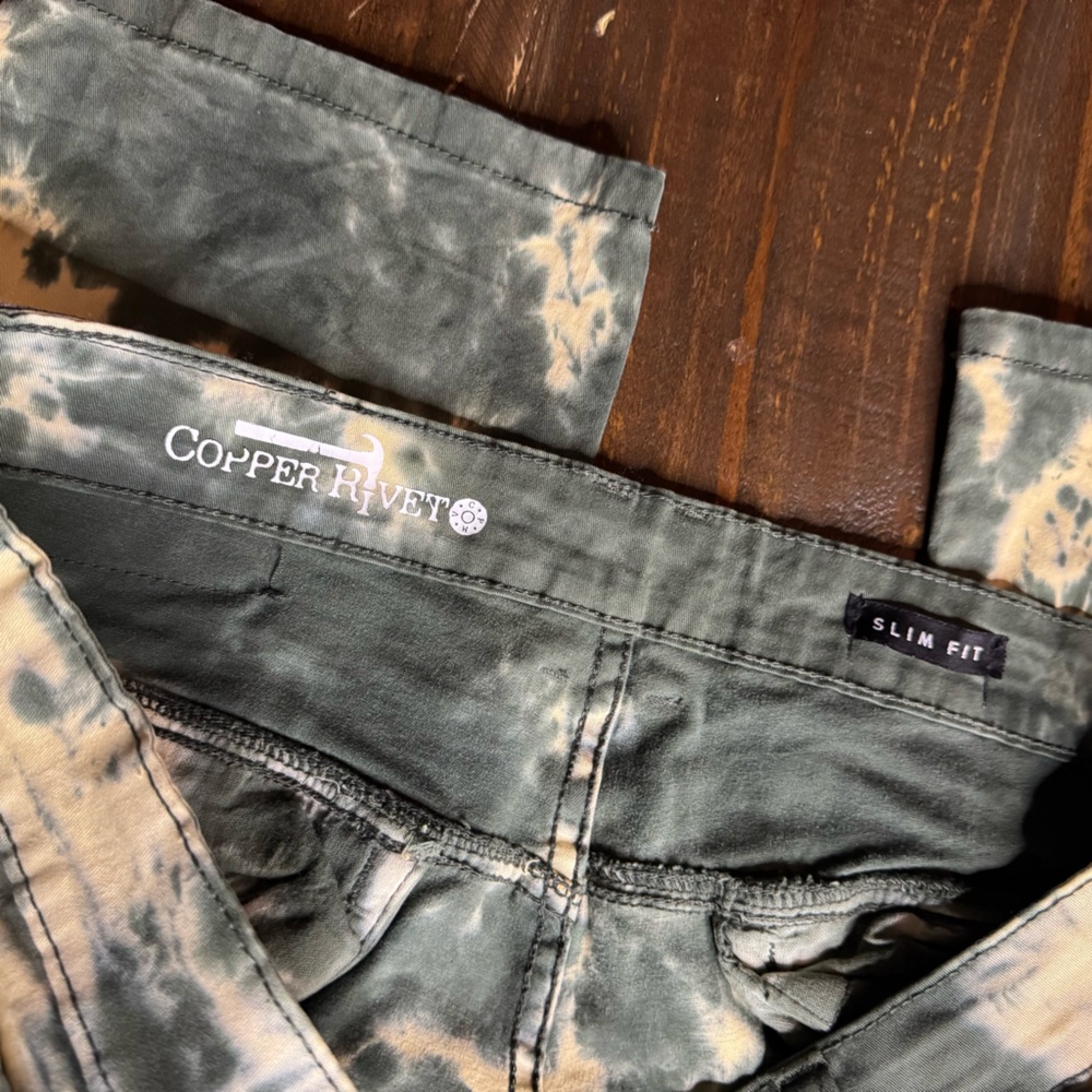 Copper Rivet Bleached Green  Tie-Dye Cargo Pants Slim Fit 40/32 - Picture 4 of 10